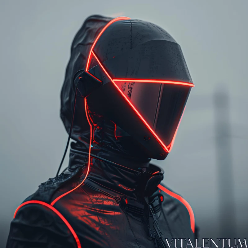 AI ART Cyberpunk Sci-Fi Person in Neon Highlighted Helmet