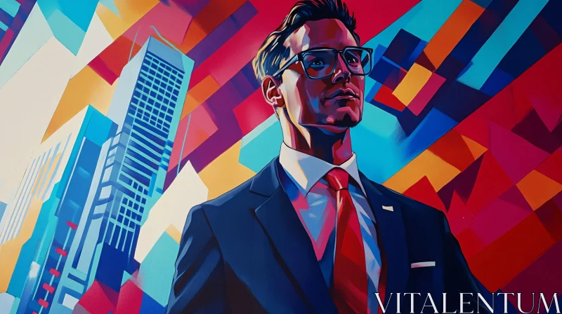 Businessman in Vibrant Geometric Abstract Art AI Image