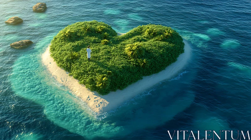 Serene Heart-Shaped Island in the Blue Ocean AI Image