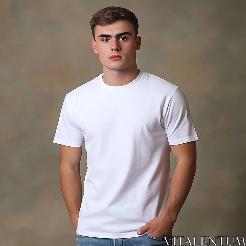 Portrait of a Young Man in Casual Outfit AI Image