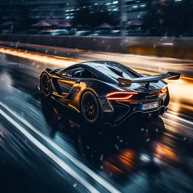 Futuristic Car Racing in Rainy Night