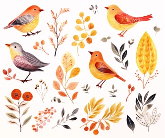 Autumn Birds in Artistic Composition