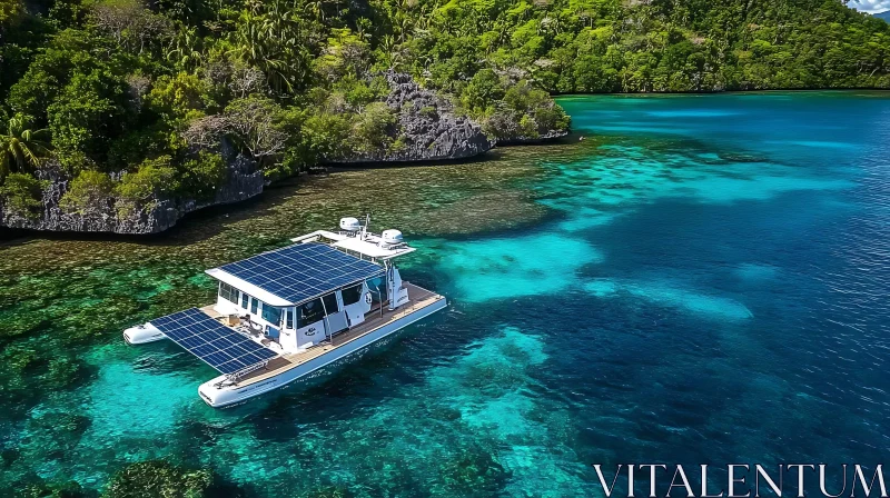 Eco-Friendly Boat on Crystal-Clear Waters AI Image