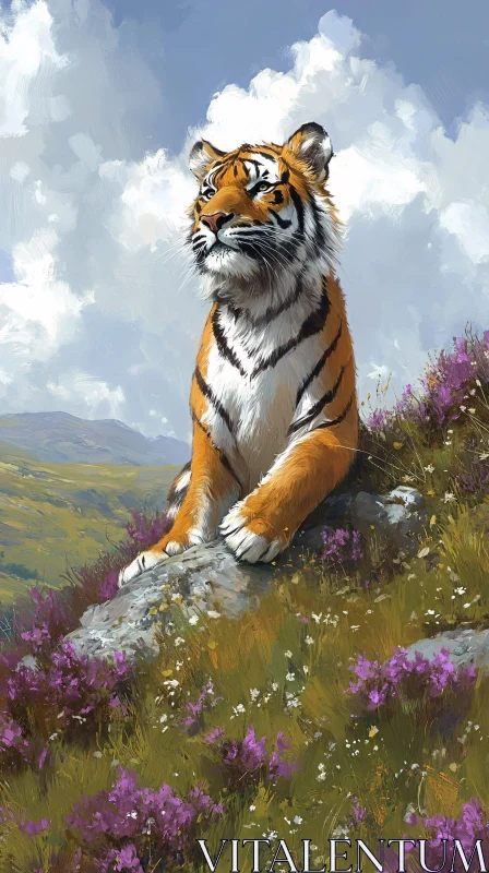 Tiger in Serene Mountain Landscape AI Image