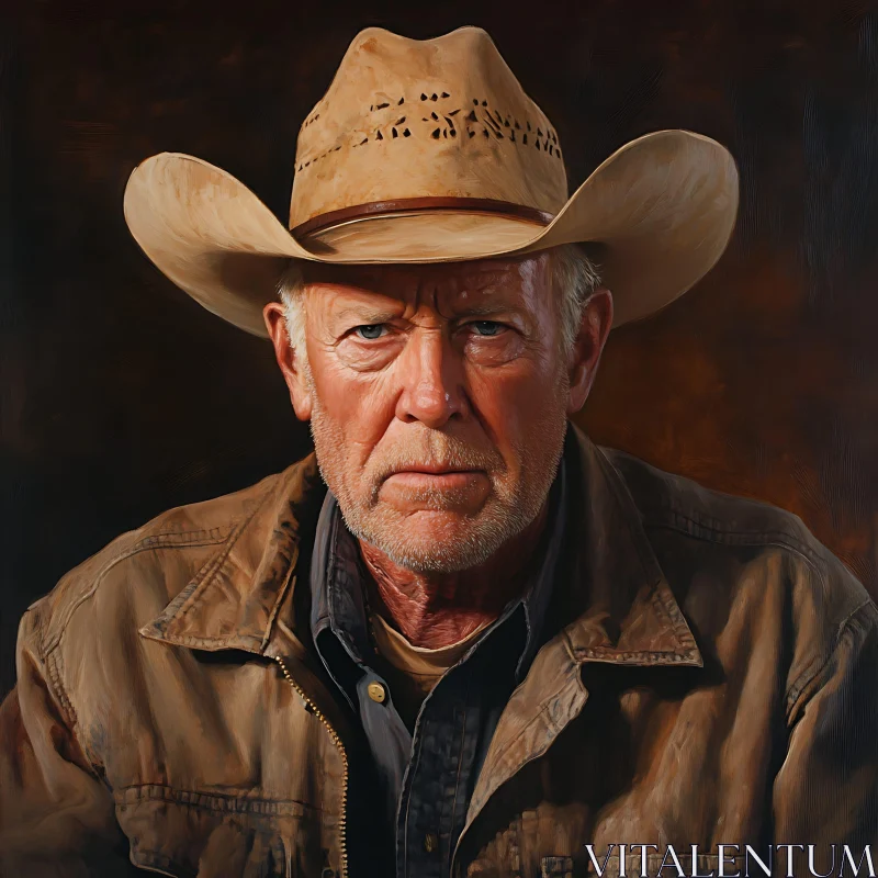 Weathered Man with Cowboy Hat AI Image