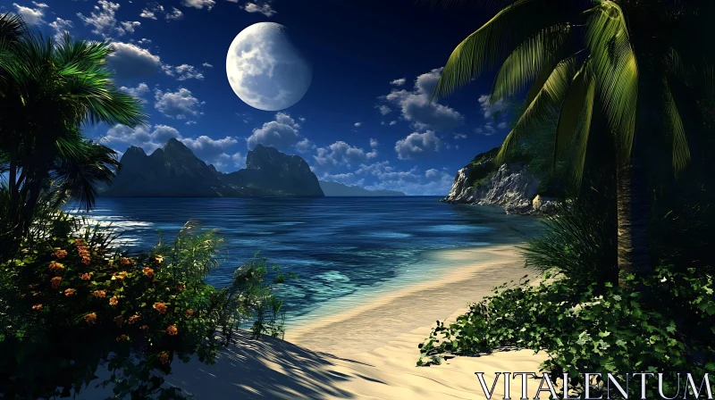 Serene Night on a Tropical Island AI Image