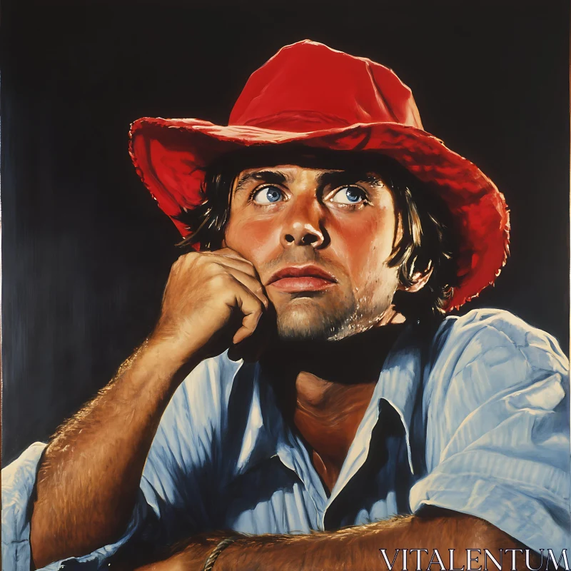 Focused Man in Red Hat AI Image