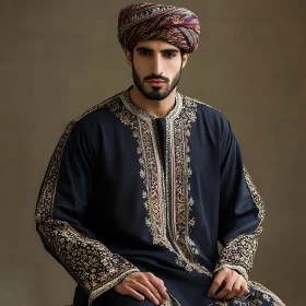 Traditional Man Portrait in Richly Embroidered Attire