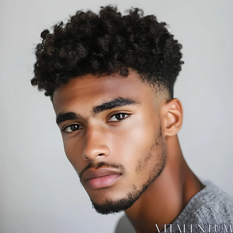 Expressive Young Man with Curly Hair AI Image