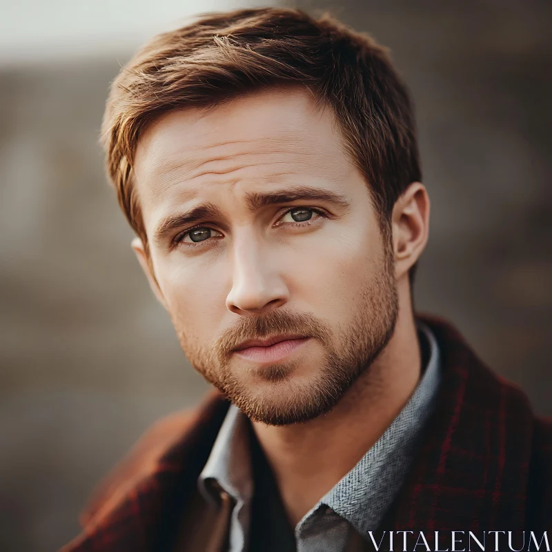 Thoughtful Man Portrait with Soft Blurred Background AI Image