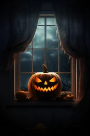 Spooky Pumpkin with Glowing Smile On Window