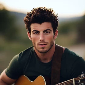 Guitarist in Natural Setting at Sunset