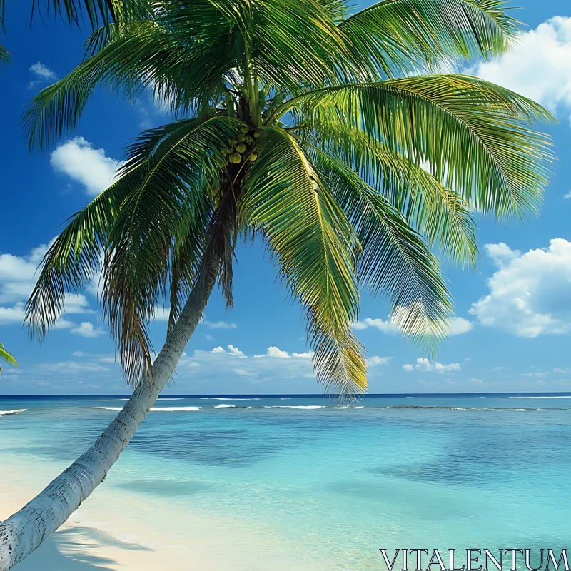 Serene Palm Tree Beach Escape AI Image