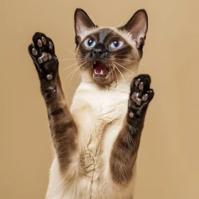 Siamese Cat with Raised Paws