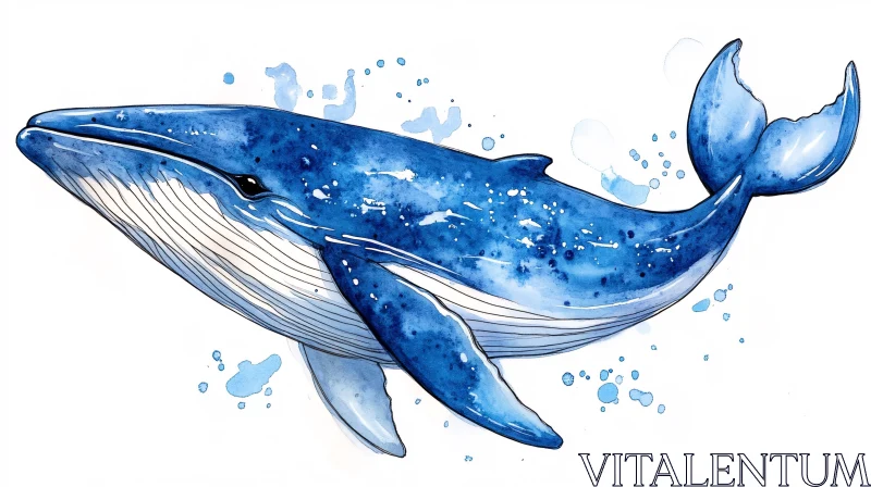 Majestic Blue Whale in Watercolor AI Image