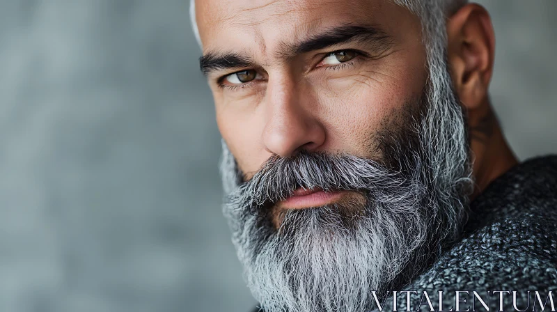 Expressive Portrait of Mature Man with Grey Beard AI Image