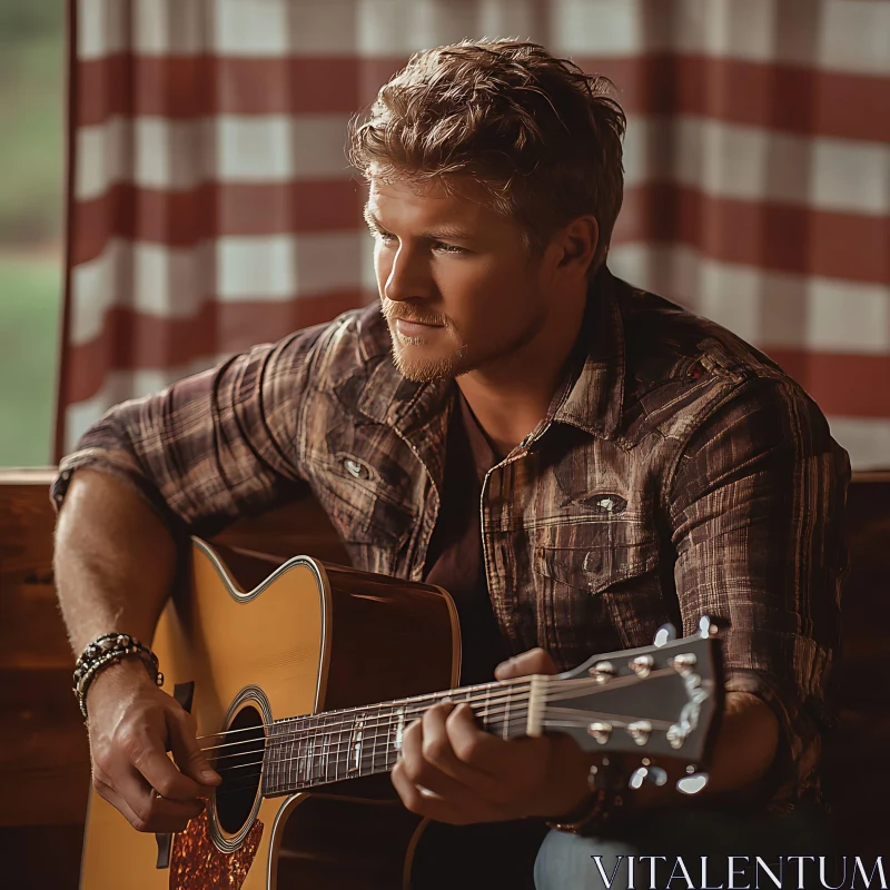 Casual Portrait of Man with Guitar AI Image