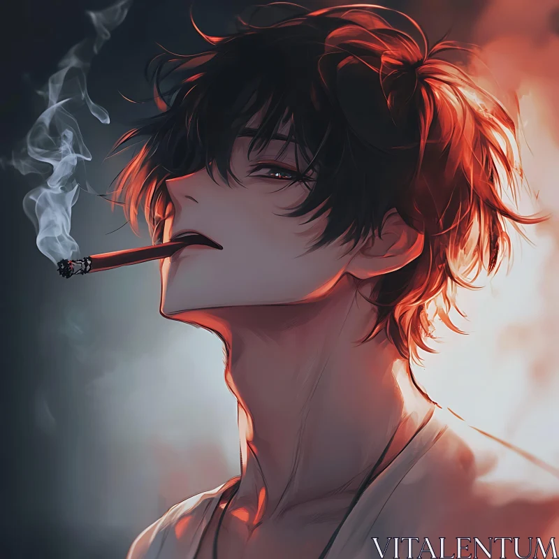 Moody Anime Smoking Portrait Art AI Image