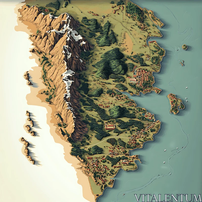 Map of Mountainous Coastal Area AI Image