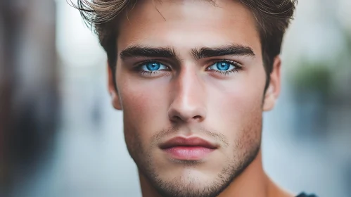 Close-Up of Handsome Young Man with Blue Eyes