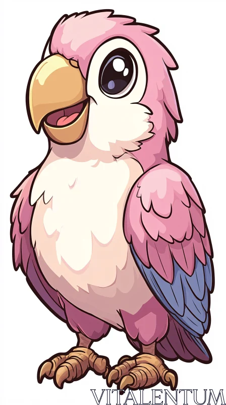 AI ART Charming Cartoon Pink Parrot Drawing