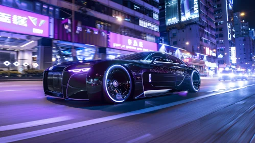 Sleek Car Night Drive in Urban Landscape