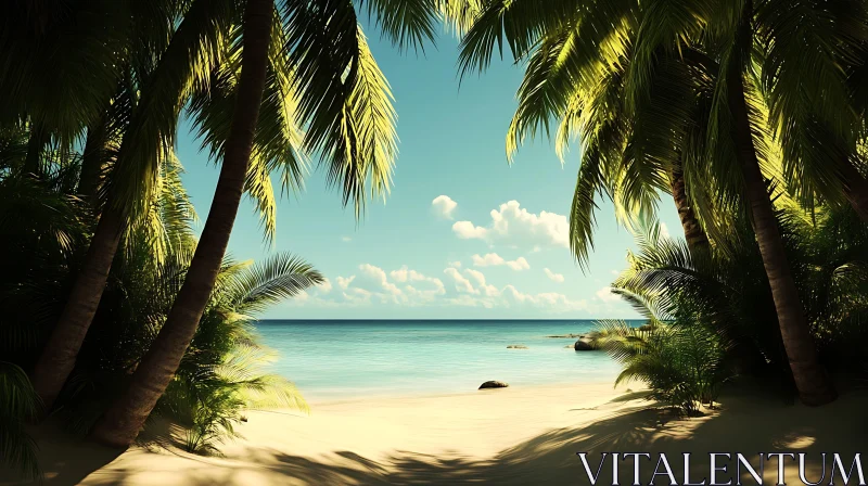 Idyllic Tropical Island Beach Scene AI Image