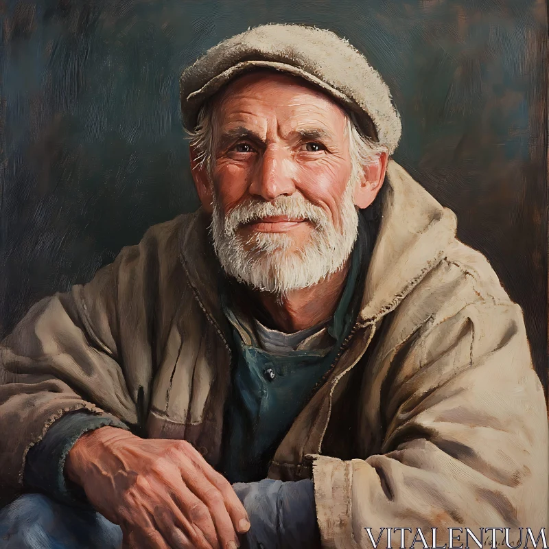 Elderly Man Smiling in Rugged Jacket and Hat AI Image