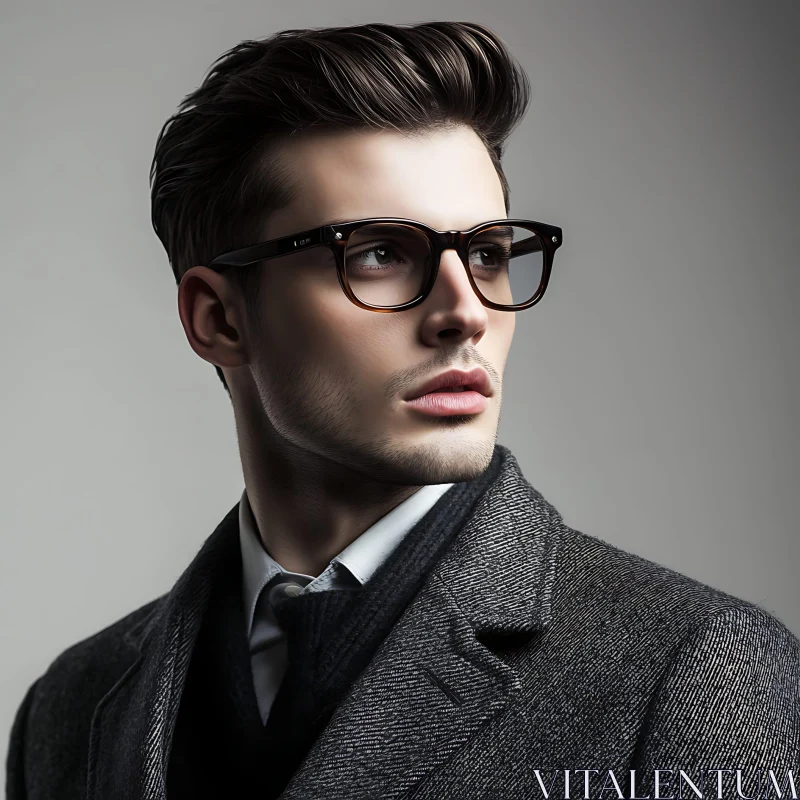 Stylish Man in Glasses and Elegant Suit AI Image