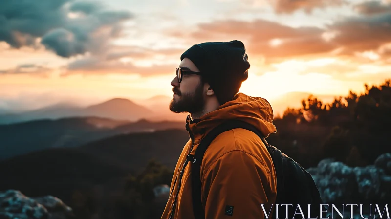 Mountain Overlook Hiker at Sunset AI Image