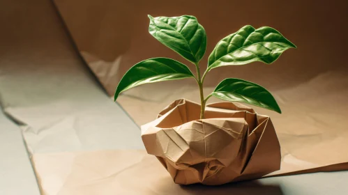 Green Plant in Paper Craft Pot