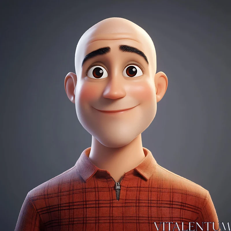 Smiling Bald Cartoon Man AI Image