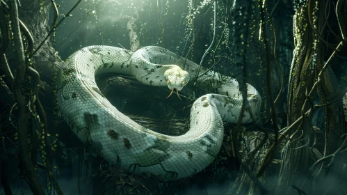 Snake Coiled in Jungle Wilderness