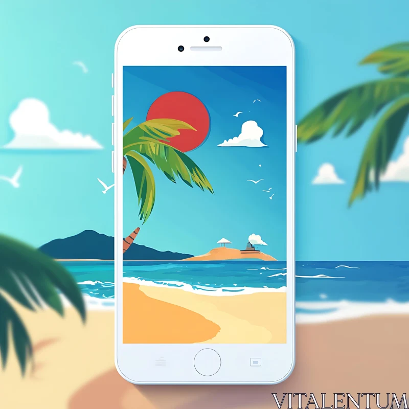 Tropical Paradise on a Smartphone Screen AI Image