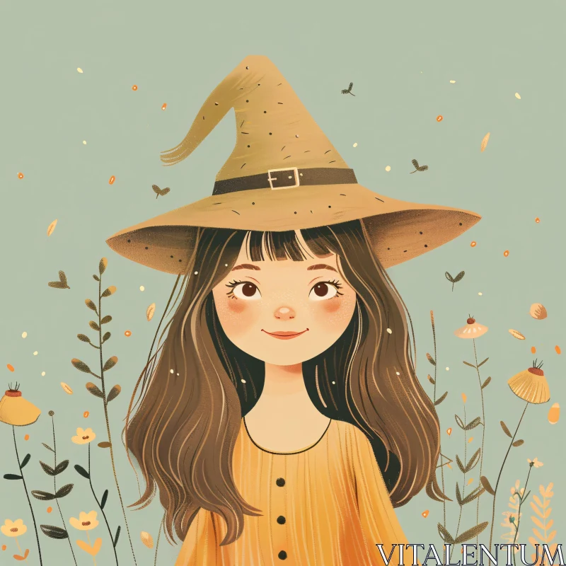 AI ART Whimsical Young Witch Amidst Flowers