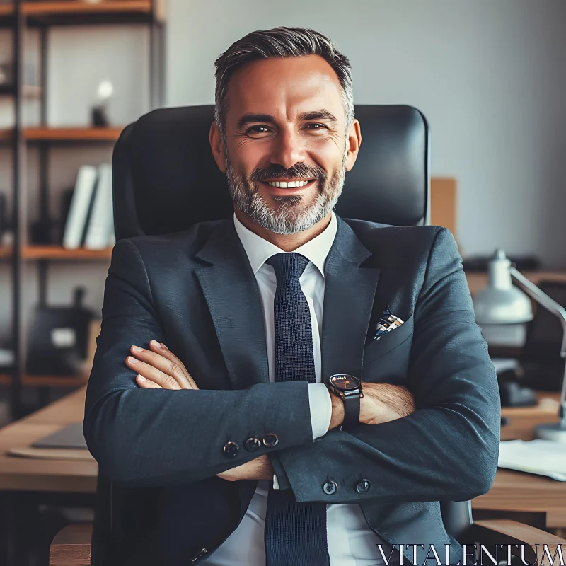 Smiling Businessman in Modern Office AI Image