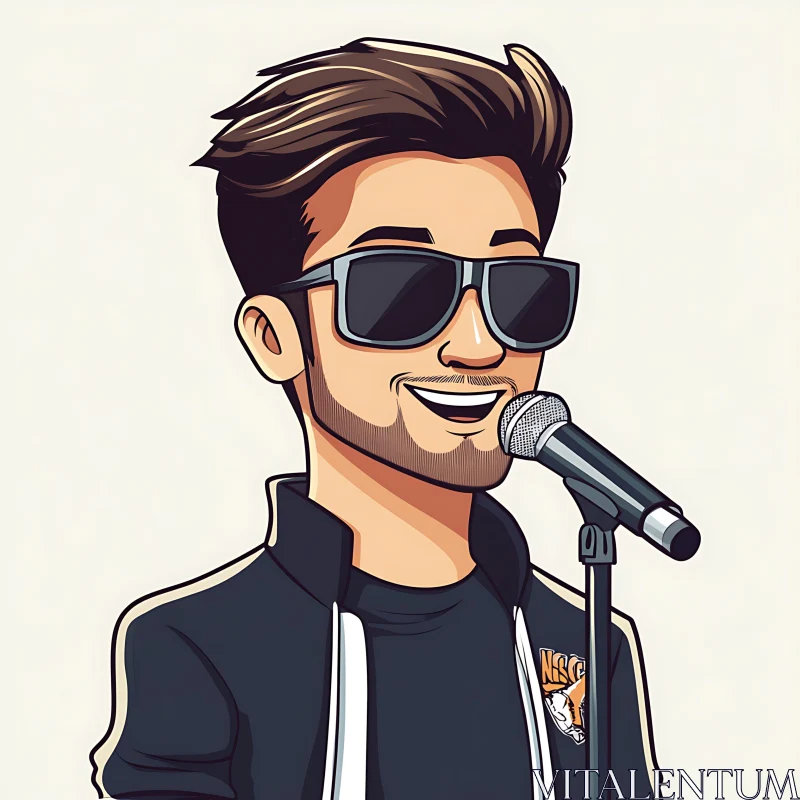 Stylish Cartoon Performer with Mic and Shades AI Image