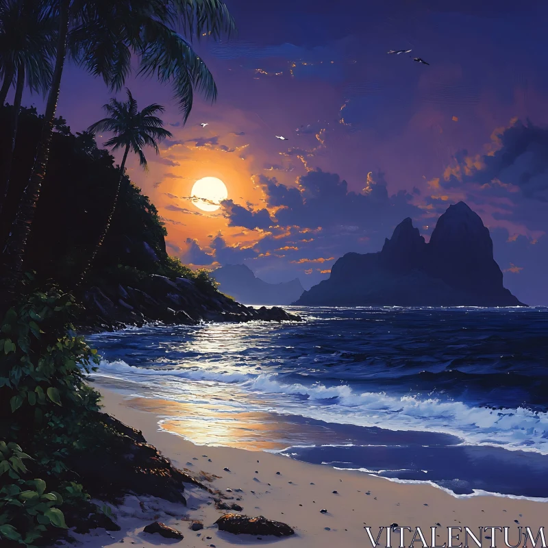 Serene Sunset Over Tropical Beach AI Image