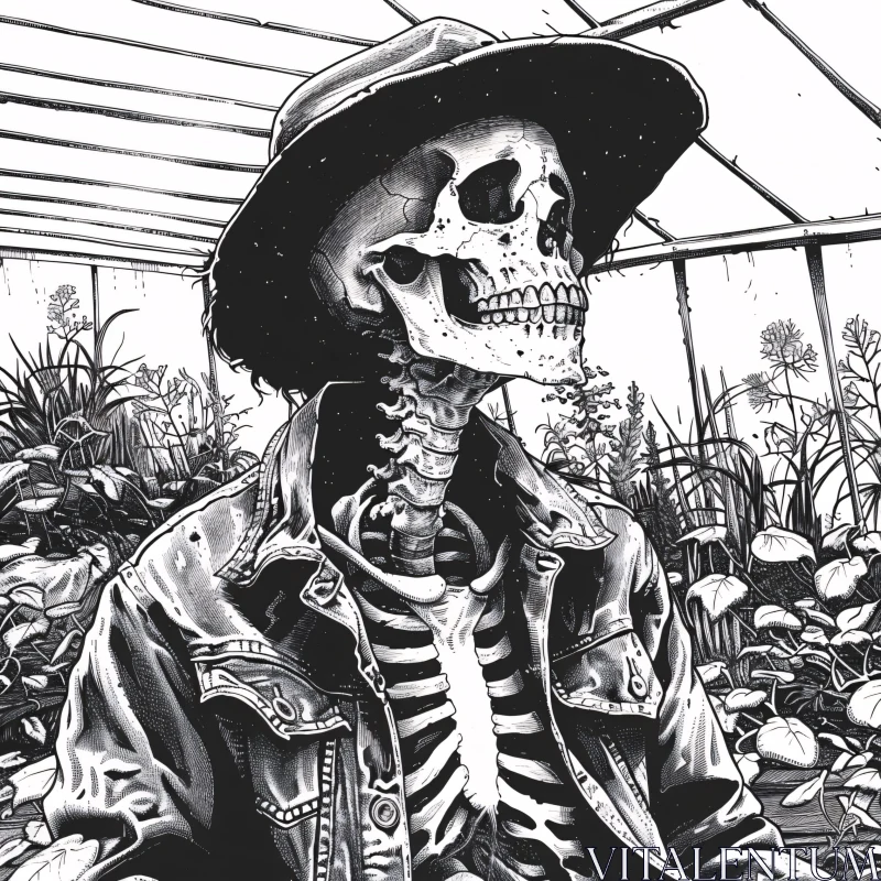 Skeleton Wearing Denim Jacket in Nature AI Image