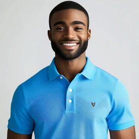 Cheerful Man in Casual Blue Shirt