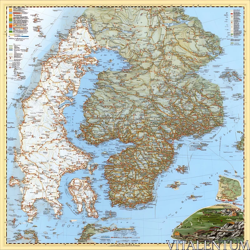 Scandinavia Topographic Map AI Image