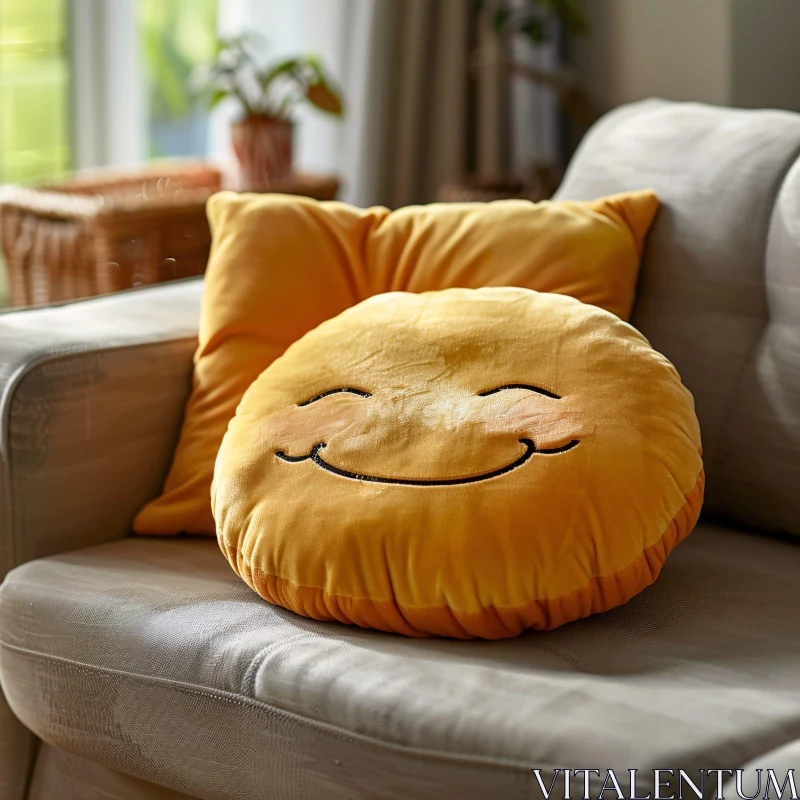 Smiley Yellow Cushion Home Decor AI Image