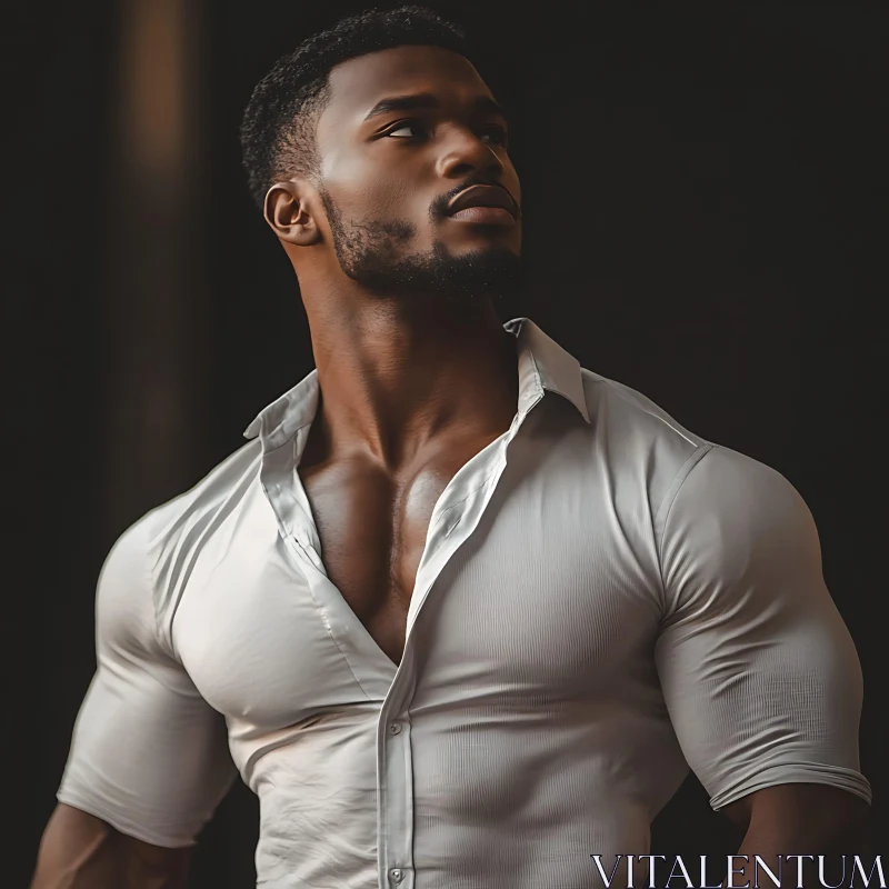 Muscular Man in White Shirt Portrait AI Image