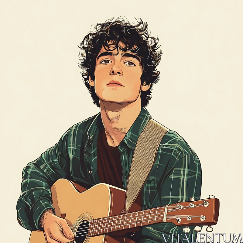 Young Man Playing Guitar Illustration AI Image