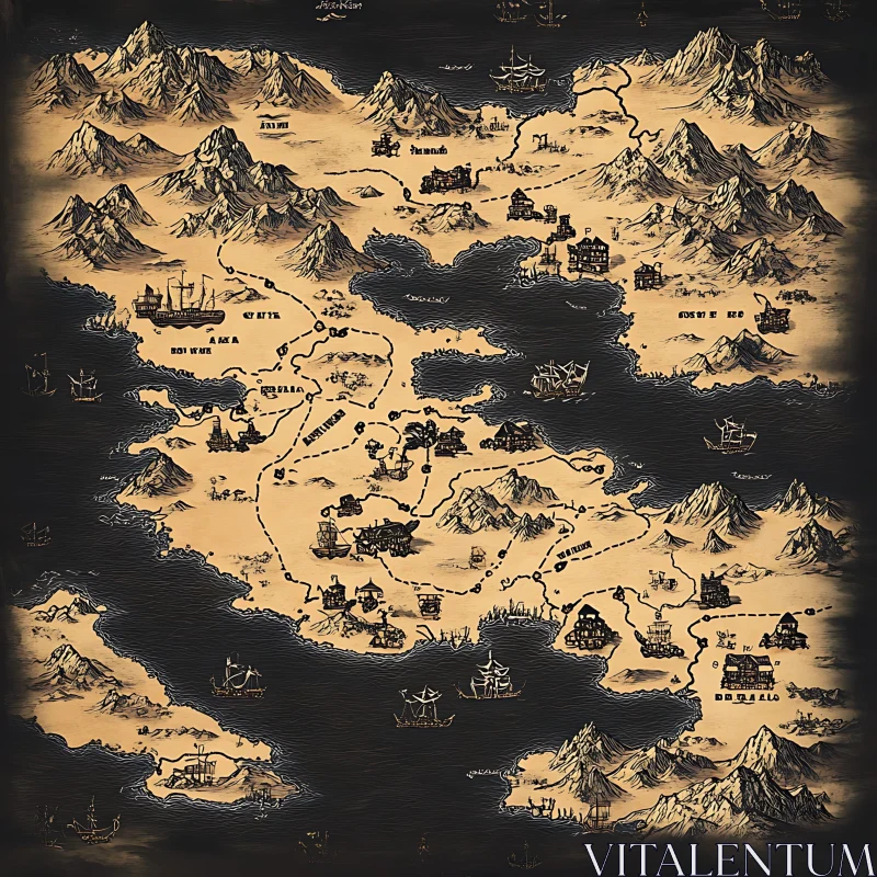 Vintage Adventure Map of an Ancient Land AI Image