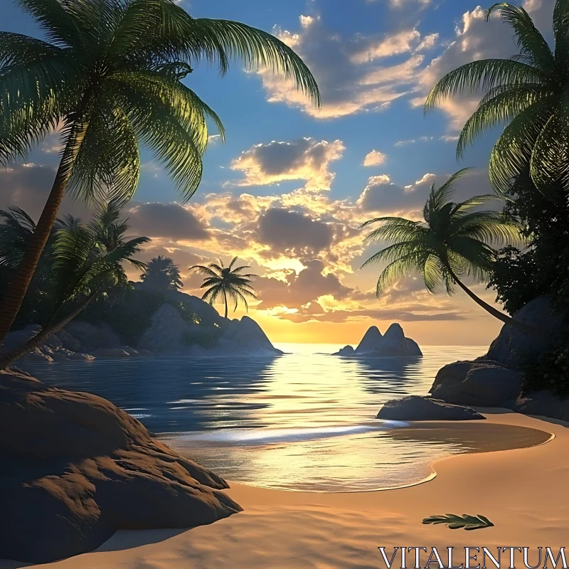 Serene Tropical Sunset Beach Landscape AI Image