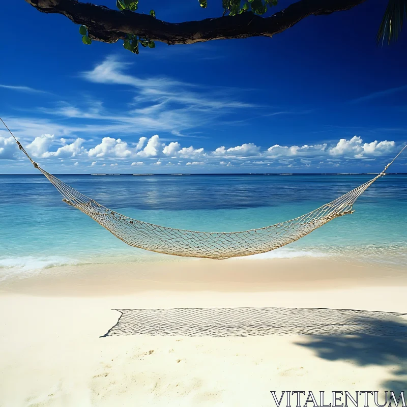 Relaxing Hammock Scene on a Tropical Beach AI Image