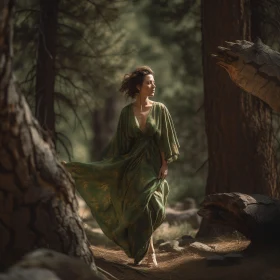 Serene Woman Walking Through the Woods