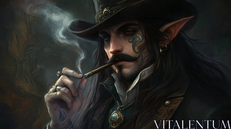 Mystic Elf Portrait Smoking AI Image