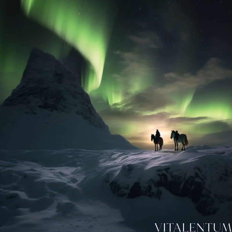 AI ART Horses Under Northern Lights